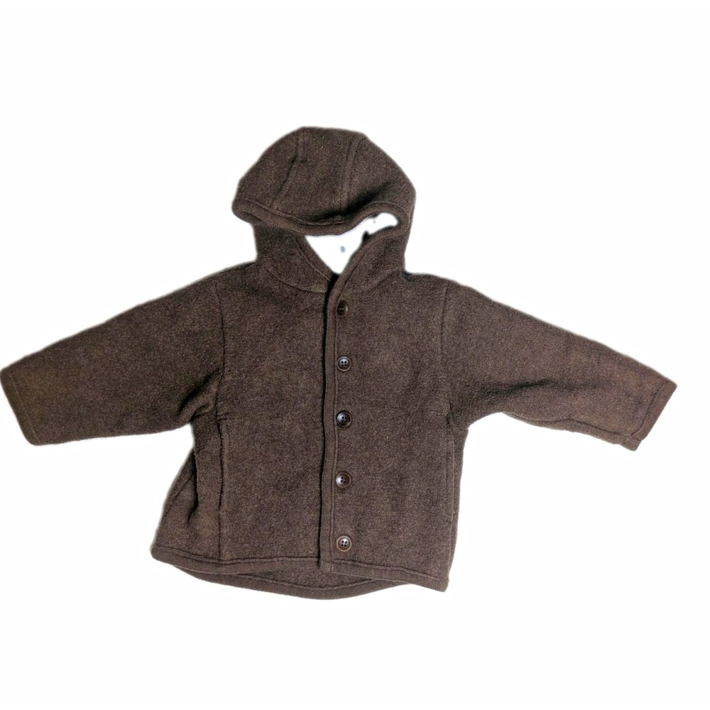 Disana Baby 12-24mth Brown Organic Merino Wool Boiled Wool Hooded Jacket Germany